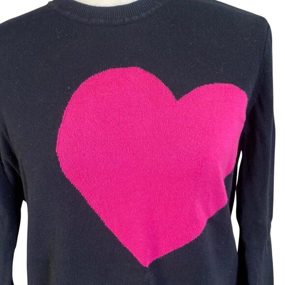 Tommy Hilfiger Women’s Black Pink Heart Crewneck Cotton Sweater Preppy Lg - Picture 2 of 6